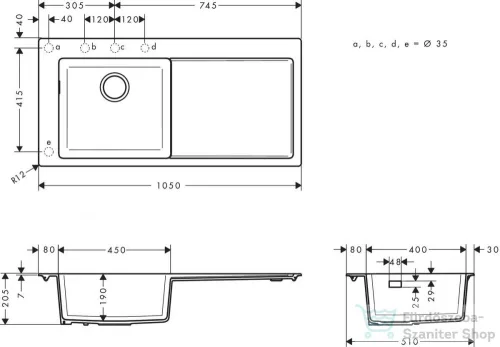 Hansgrohe S51 egymedencés mosogató medence S5110-F450 1050x745 mm, kőszürke 43330170