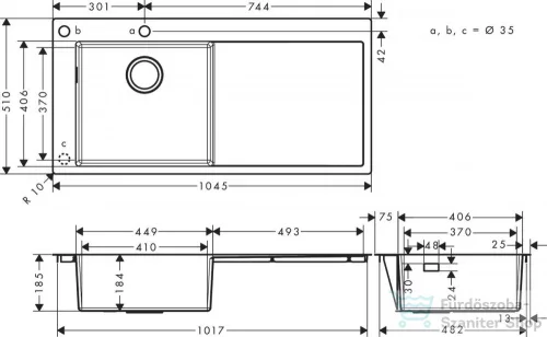 Hansgrohe S71 mosogató medence S718-F450 1045x500 mm, rozsdamentes acél 43332800