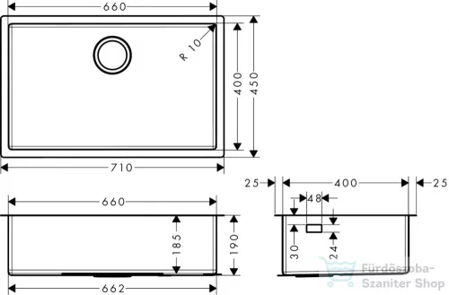 Hansgrohe S71 S719-U660 munkalap alá rögzített mosogató 710x450 mm , rozsdamentes acél 43428800