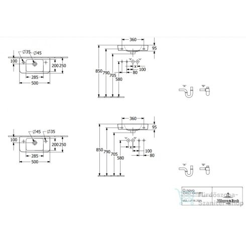 Villeroy & Boch O.Novo 50x25 cm-es kompakt kézmosó, csaplyuk bal oldalon, CeramicPlus bevonattal 4342 L5 R1 ( 4342L5R1 )