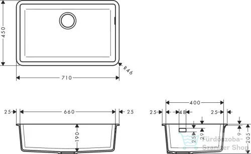 Hansgrohe S51 S510-U660 munkalap alá rögzített mosogató 660, grafitfekete 43432170