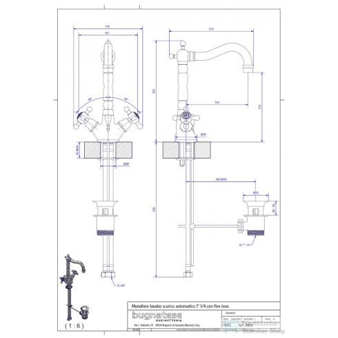 Bugnatese REVIVAL mosdó csaptelep automata leeresztővel,bronz 434BR