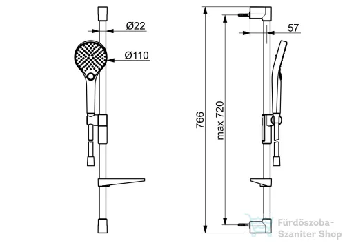 Hansa Hansaviva 76,6 cm-es rudas zuhanygarnitúra 125 cm-es gégecsővel,szappantartóval,króm 44160210