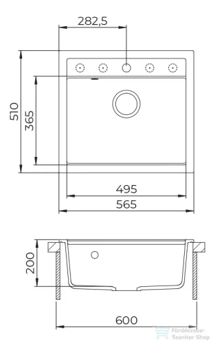 EVIDO Quadro 6 gránit mosogató, 562x510 mm, platina 442063