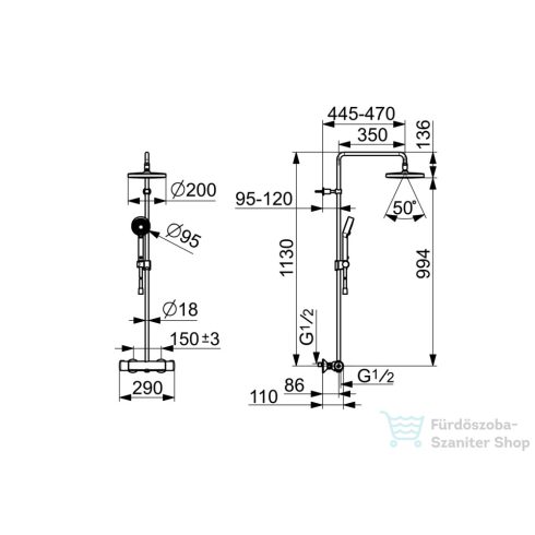 Hansa Hansamicra Eco termosztátos zuhanyrendszer 20 cm-es esőztetővel és zuhanyszettel,króm 443501300009