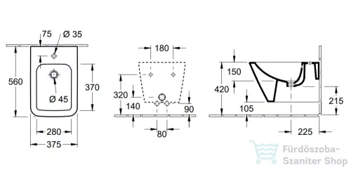 Villeroy & Boch Finion fali bidé Ceramic Plus bevonattal 4465 00 R1 ( 446500R1 )
