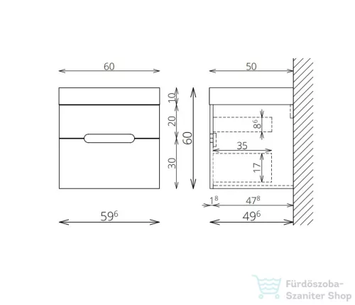 TBoss Arko 60 alsószekrény két fiókos, mosdóval,  449232409
