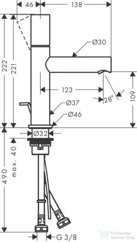 Hansgrohe AXOR UNO 110 mosdó csaptelep Zero fogantyúval, automata leeresztővel, szálcsiszolt arany hatású 45001250