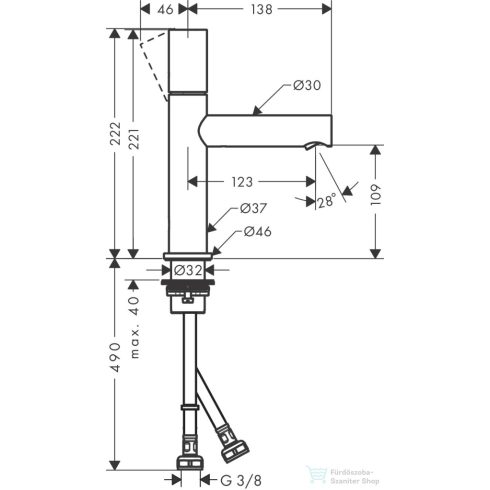 Hansgrohe AXOR UNO 110 mosdó csaptelep Zero fogantyúval, nem zárható leeresztővel, szálcsiszolt vörös arany hatású 45002310