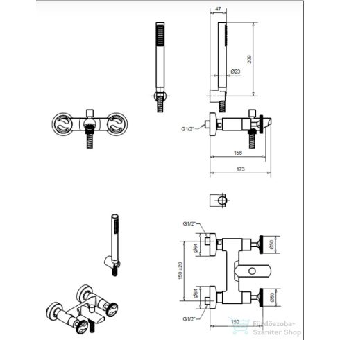 Bugnatese MILLENOVECINQUANTA kádcsaptelep, zuhanyszettel, króm színben 4500