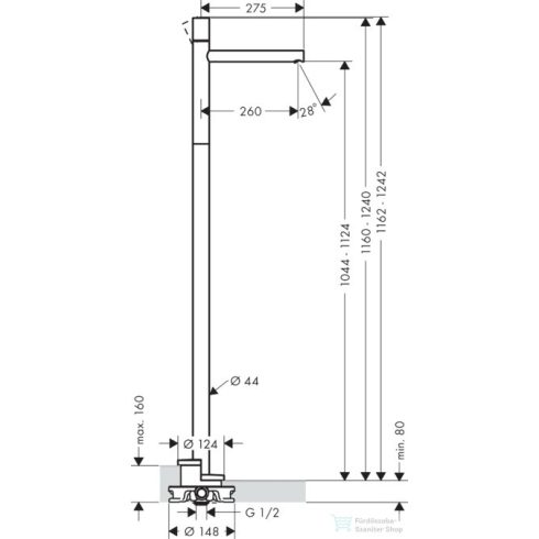 Hansgrohe AXOR UNO szabadonálló mosdócsaptelep Zero fogantyúval, lefolyógarnitúra nélkül, szálcsiszolt nikkel 45037820