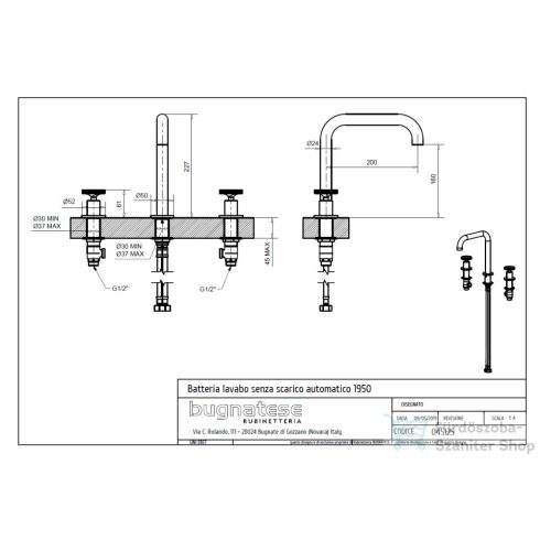 Bugnatese MILLENOVECINQUANTA 3 üléses mosdó csaptelep click-clack leeresztővel,grafit 4512SCGF