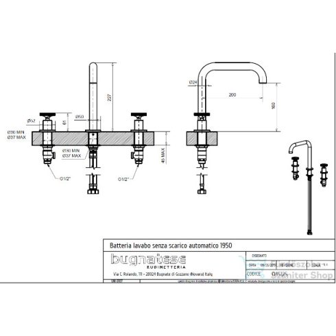 Bugnatese Millenovecinquanta 3 üléses mosdó csaptelep, leeresztő nélkül, szálcsiszolt nikkel 4512SNS