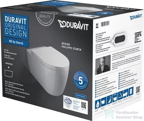 Duravit ME by Starck Rimless (öblítőperem nélküli) fali wc szett, ülőkével 45290900A1 ( 452909 )
