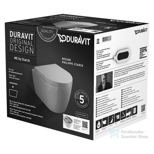 Duravit ME by Starck Compact Rimless (öblítőperem nélküli) fali wc szett, ülőkével 45300900A1 ( 453009 )