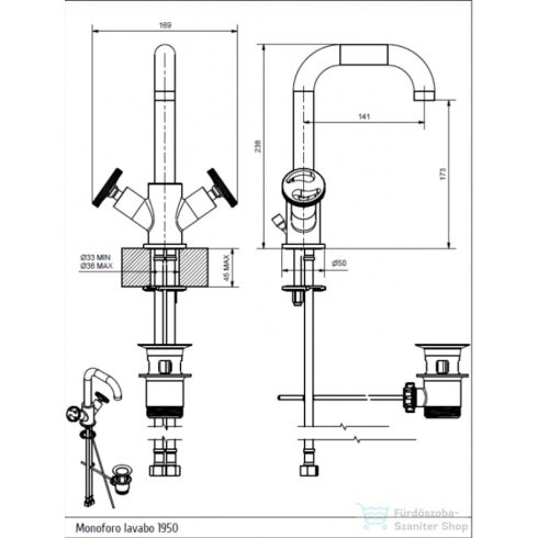 Bugnatese Millenovecinquanta mosdó csaptelep automata leeresztővel,matt fekete 4534NE