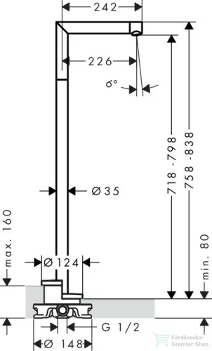 Hansgrohe AXOR UNO szabadon álló kádkifolyó alaptest nélkül, szálcsiszolt fekete króm 45412340