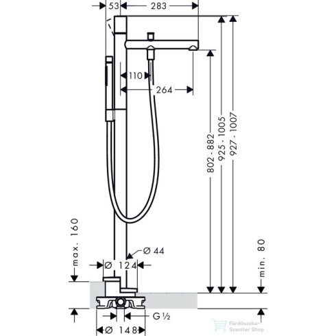 Hansgrohe AXOR UNO egykaros kádcsaptelep, szabadonálló, Zero fogantyúval, króm 45416000