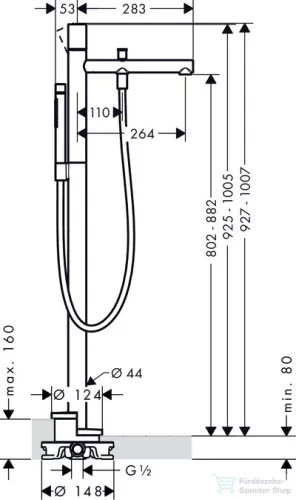 Hansgrohe AXOR UNO egykaros kádcsaptelep, szabadonálló, Zero fogantyúval, króm 45416000