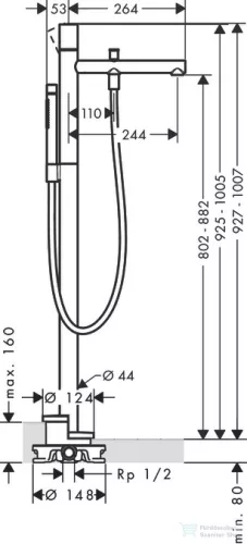 Hansgrohe AXOR UNO szabadonálló kádcsaptelep, Zero fogantyúval, szálcsiszolt nikkel 45416820