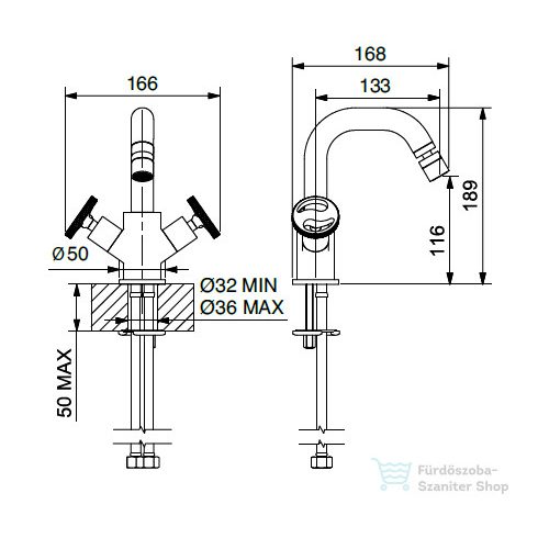 Bugnatese MILLENOVECINQUANTA bidé csaptelep leeresztő nélkül,matt fekete 4544SNE