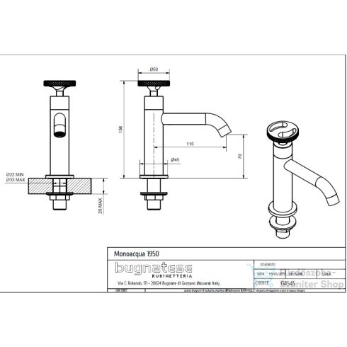 Bugnatese Millenovecinquanta hidegvizes mosdó csaptelep, automata leeresztővel, szálcsiszolt nikkel 4545NS