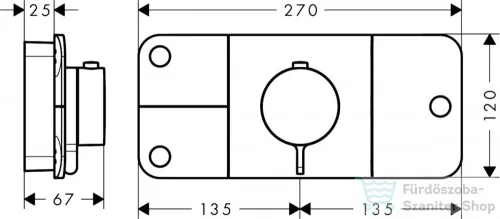 Hansgrohe AXOR ONE 3 utas termosztátos falsík alatti kád /zuhany csaptelep,szálcsiszolt sárgaréz hatású 45713950