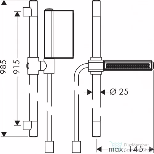Hansgrohe AXOR ONE zuhanyszett 90 cm-es zuhanyrúddal,2 jet,rozsdamentes acél hatású 45722800