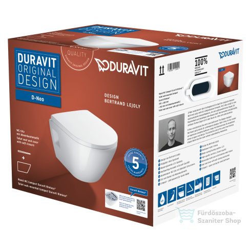 Duravit D-NEO Compact perem nélküli függesztett wc szett lecsapódásgátlós ülőkével, fehér 45870900A1