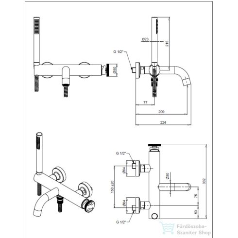 Bugnatese MILLENOVECINQUANTA kádcsaptelep, zuhanyszettel, fekete színben 4602NE