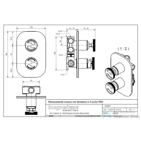 Bugnatese Millenovecinquanta Fal alatti 4 utas zuhanycsaptelep fehér színben 4632BI