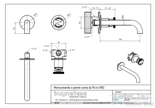 Bugnatese MILLENOVECINQUANTA falsík alatti mosdó csaptelep 19 cm-es kifolyóval,click-clack leeresztővel,belső egységgel,króm 4645SCCR