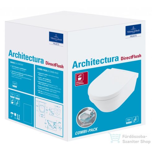 Villeroy & Boch Architectura Rimless fali wc Kombipack Soft close ülőkével CeramicPlus bevonattal 4694 HR R1 ( 4694HRR1 )