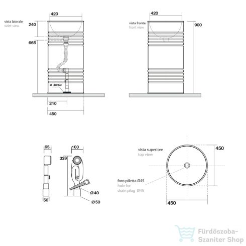 Sapho KERASAN BARREL álló mosdó, 45x90cm, matt fekete (4742K31)