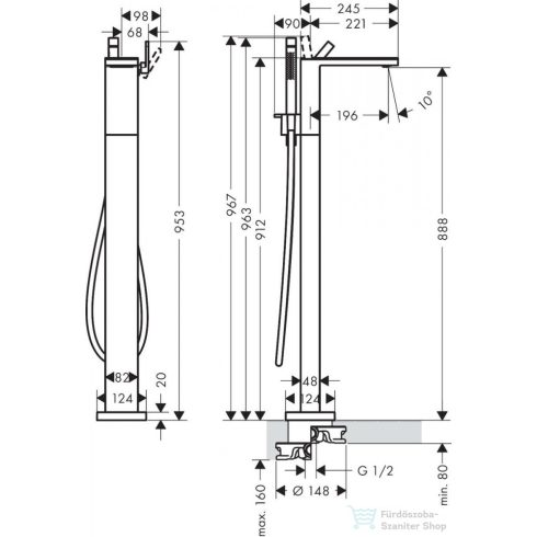 Hansgrohe AXOR MYEDITION egykaros szabadonálló kádcsaptelep fedőlap nélkül, króm 47442000