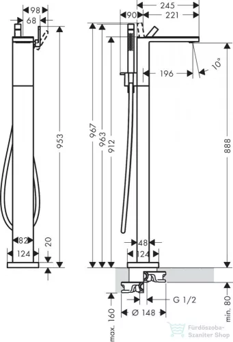 Hansgrohe AXOR MYEDITION egykaros szabadonálló kádcsaptelep fedőlap nélkül, króm 47442000