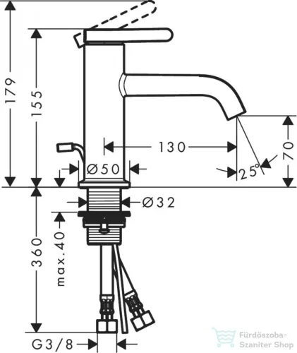 Hansgrohe AXOR ONE 70 mosdó csaptelep automata leeresztővel,polírozott fekete króm 48000330