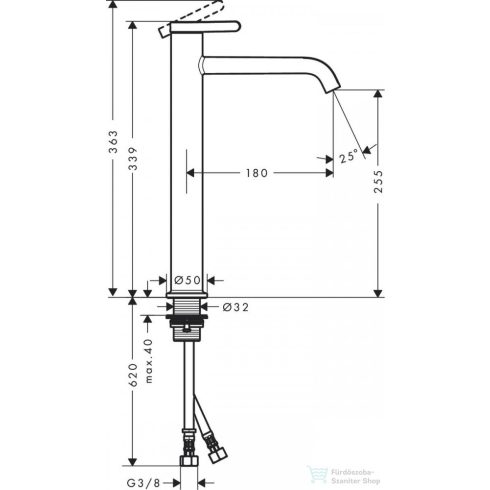 Hansgrohe AXOR ONE 260 magasított mosdócsaptelep nem zárható leeresztővel,szálcsiszolt sárgaréz hatású 48002950