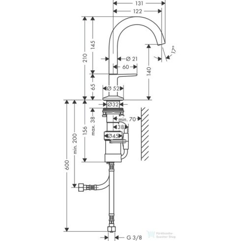 Hansgrohe AXOR ONE Select 140 mosdó csaptelep, klik-klak leeresztővel,szálcsiszolt fekete króm 48010340