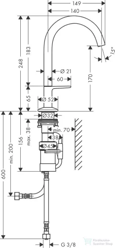 Hansgrohe AXOR ONE Select 170 mosdó csaptelep, klik-klak leeresztővel,csiszolt bronz 48020140