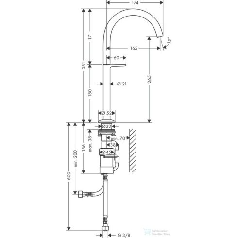 Hansgrohe AXOR ONE Select 260 magasított mosdócsaptelep klik-klak leeresztővel,szálcsiszolt bronz 48030140