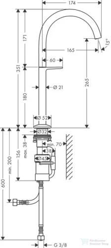 Hansgrohe AXOR ONE Select 260 magasított mosdócsaptelep klik-klak leeresztővel, szálcsiszolt nikkel 48030820