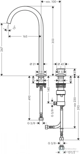 Hansgrohe AXOR ONE 260 Select 2 üléses magasított mosdócsaptelep klik-klak leeresztővel,matt fehér 48060700