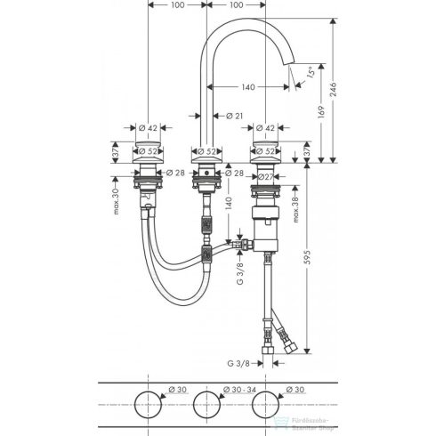Hansgrohe AXOR ONE Select 170 3 üléses mosdó csaptelep, klik-klak leeresztővel, matt fekete 48070670