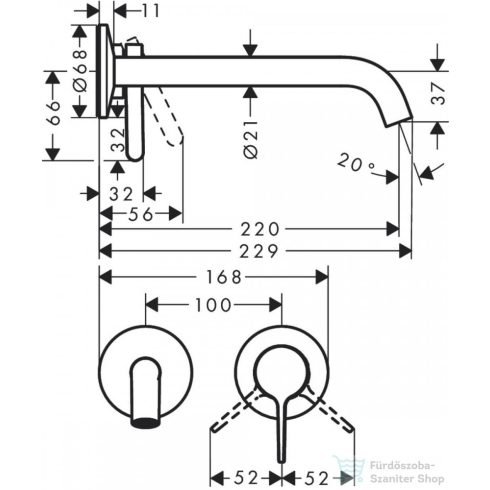 Hansgrohe AXOR ONE falsík alatti mosdócsaptelep 22 cm-es kifolyóval,nem zárható leeresztővel,króm 48120000