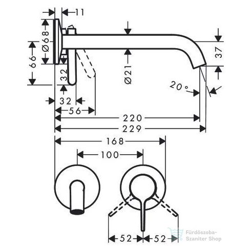 Hansgrohe Axor One fali mosdócsaptelep 220mm kifolyóval, matt fekete 48120670