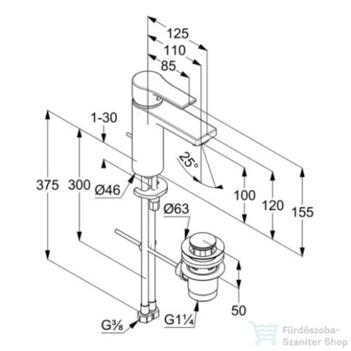 Kludi ZENTA SL egykaros mosdó csaptelep 100 NA 15, automata leeresztővel, króm 482900565