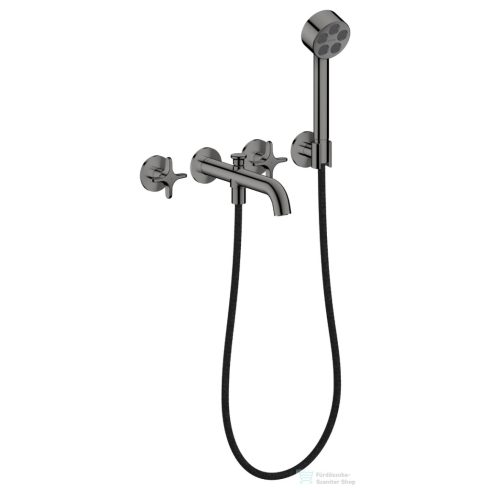 Hansgrohe AXOR ONE falsík alatti kádtöltő csaptelep zuhanyszettel, alaptest nélkül, polírozott fekete króm 48443330