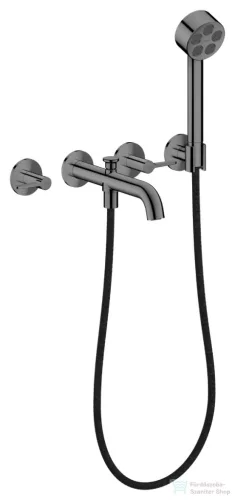 Hansgrohe AXOR ONE falsík alatti kádtöltő csaptelep zuhanyszettel, alaptest nélkül, polírozott fekete króm 48444330