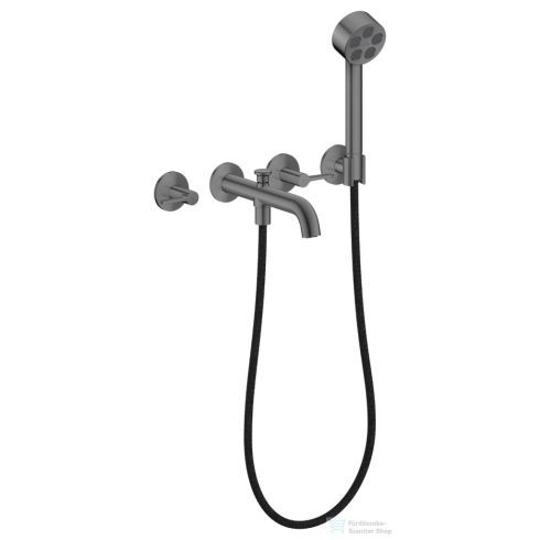 Hansgrohe AXOR ONE falsík alatti kádtöltő csaptelep zuhanyszettel, alaptest nélkül, szálcsiszolt fekete króm 48444340